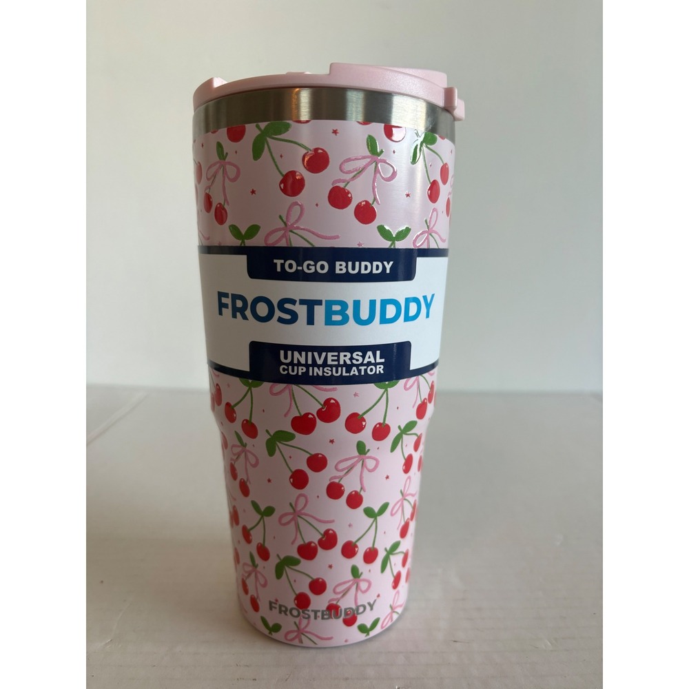 FrostBuddy To-Go Buddy Universal Cup Insulator Pink Cherry Bow Tumbler New